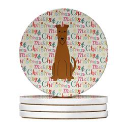 4 x 4 in. Unisex Merry Christmas Irish Terrier Large Sandstone Coasters, Multi Color - Pack of 4