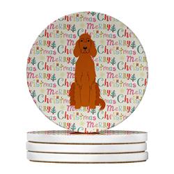 4 x 4 in. Unisex Merry Christmas Irish Setter Large Sandstone Coasters, Multi Color - Pack of 4