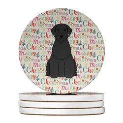 4 x 4 in. Unisex Merry Christmas Giant Schnauzer Large Sandstone Coasters, Multi Color - Pack of 4