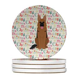 4 x 4 in. Unisex Merry Christmas German Shepherd Large Sandstone Coasters, Multi Color - Pack of 4