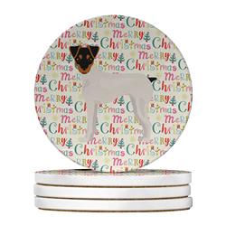 WDK1734RCS4 4 x 4 in. Unisex Japanese Terrier Merry Christmas Large Sandstone Coasters - Pack of 4