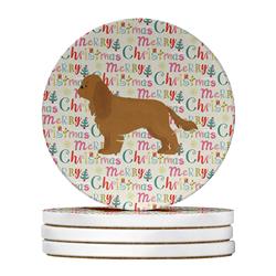 4 x 4 in. Unisex Ruby Cavalier Spaniel Merry Christmas Large Sandstone Coasters - Pack of 4