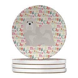 WDK1740RCS4 4 x 4 in. Unisex Lhasa Apso No.2 Merry Christmas Large Sandstone Coasters - Pack of 4