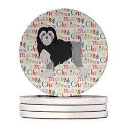 WDK1742RCS4 4 x 4 in. Unisex Lowchen Little Lion Dog No.2 Merry Christmas Large Sandstone Coasters - Pack of 4