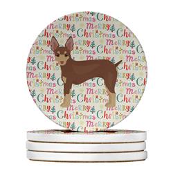 4 x 4 in. Unisex Miniature Fox Terrier Merry Christmas Large Sandstone Coasters - Pack of 4
