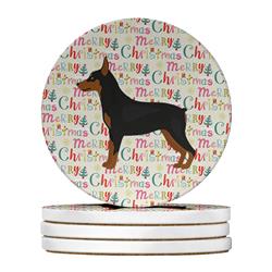 4 x 4 in. Unisex Miniature Pinscher Merry Christmas Large Sandstone Coasters - Pack of 4