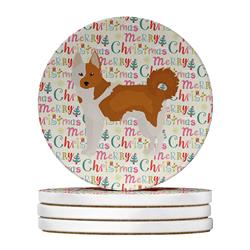 WDK1751RCS4 4 x 4 in. Unisex Nordic Spitz Merry Christmas Large Sandstone Coasters - Pack of 4