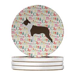 4 x 4 in. Unisex Boston Terrier Merry Christmas Large Sandstone Coasters, Multi Color - Pack of 4