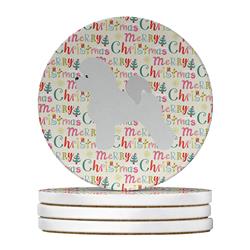 4 x 4 in. Unisex Bichon Frise Merry Christmas Large Sandstone Coasters, Multi Color - Pack of 4