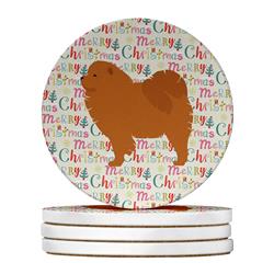 4 x 4 in. Unisex Chow Chow Merry Christmas Large Sandstone Coasters, Multi Color - Pack of 4