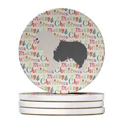 WDK2021RCS4 4 x 4 in. Unisex Old English Sheepdog Merry Christmas Large Sandstone Coasters, Multi Color - Pack of 4