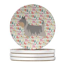 4 x 4 in. Unisex Australian Silky Terrier Merry Christmas Large Sandstone Coasters, Multi Color - Pack of 4