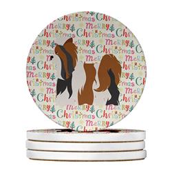 4 x 4 in. Unisex Biewer Terrier Merry Christmas Large Sandstone Coasters, Multi Color - Pack of 4