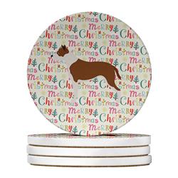 4 x 4 in. Unisex Pit Bull Terrier Merry Christmas Large Sandstone Coasters, Multi Color - Pack of 4