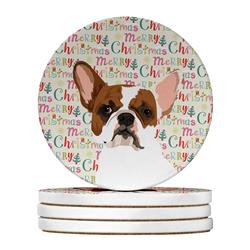 WDK2163RCS4 4 x 4 in. Unisex French Bulldog White No.2 Christmas Large Sandstone Coasters - Pack of 4