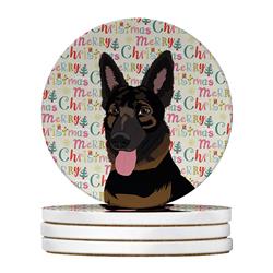 4 x 4 in. Unisex German Shepherd Bicolor Christmas Large Sandstone Coasters - Pack of 4