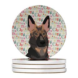 WDK2166RCS4 4 x 4 in. Unisex German Shepherd Puppy Christmas Large Sandstone Coasters - Pack of 4