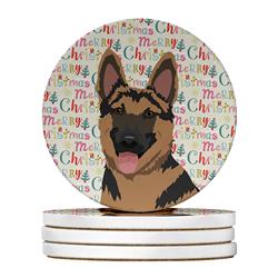 4 x 4 in. Unisex German Shepherd Red & Black Christmas Large Sandstone Coasters - Pack of 4