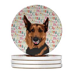 4 x 4 in. Unisex German Shepherd Red Sable Christmas Large Sandstone Coasters - Pack of 4