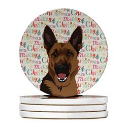 WDK2169RCS4 4 x 4 in. Unisex German Shepherd Black & Tan No.2 Christmas Large Sandstone Coasters - Pack of 4