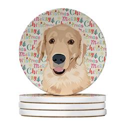 WDK2170RCS4 4 x 4 in. Unisex Golden Retriever Fawn No.2 Christmas Large Sandstone Coasters - Pack of 4