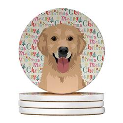 WDK2171RCS4 4 x 4 in. Unisex Golden Retriever Fawn No.3 Christmas Large Sandstone Coasters - Pack of 4