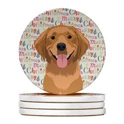 WDK2174RCS4 4 x 4 in. Unisex Golden Retriever Red No.2 Christmas Large Sandstone Coasters - Pack of 4