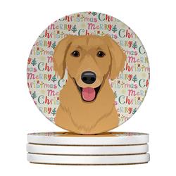 WDK2175RCS4 4 x 4 in. Unisex Golden Retriever Gold No.2 Christmas Large Sandstone Coasters - Pack of 4