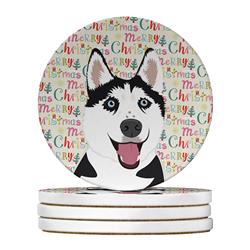 WDK2177RCS4 4 x 4 in. Unisex Siberian Husky Black & White No.2 Christmas Large Sandstone Coasters - Pack of 4