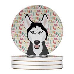 WDK2178RCS4 4 x 4 in. Unisex Siberian Husky Black & White No.3 Christmas Large Sandstone Coasters - Pack of 4