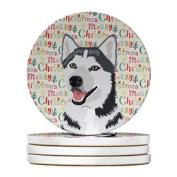 WDK2180RCS4 4 x 4 in. Unisex Siberian Husky Silver & White No.1 Christmas Large Sandstone Coasters - Pack of 4
