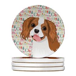 WDK2183RCS4 4 x 4 in. Unisex Cavalier King Charles Spaniel Blenheim No.2 Christmas Large Sandstone Coasters - Pack of 4