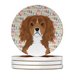 4 x 4 in. Unisex Cavalier King Charles Spaniel Ruby Christmas Large Sandstone Coasters - Pack of 4