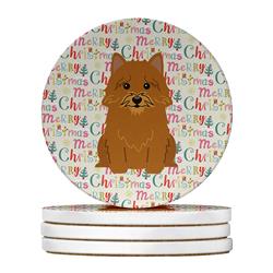 4 x 4 in. Unisex Merry Christmas Norwich Terrier Large Sandstone Coasters, Multi Color - Pack of 4