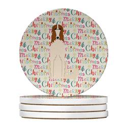 4 x 4 in. Unisex Merry Christmas Borzoi Large Sandstone Coasters, Multi Color - Pack of 4