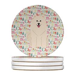 4 x 4 in. Unisex Merry Christmas Samoyed Large Sandstone Coasters, Multi Color - Pack of 4