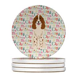 4 x 4 in. Unisex Merry Christmas Russian Spaniel Large Sandstone Coasters, Multi Color - Pack of 4