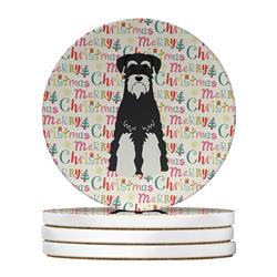 WDK1576RCS4 4 x 4 in. Unisex Merry Christmas Standard Schnauzer Salt & Pepper Large Sandstone Coasters, Multi Color - Pack of 4