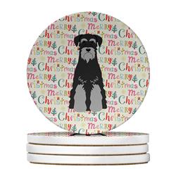 WDK1577RCS4 4 x 4 in. Unisex Merry Christmas Standard Schnauzer Black Grey Large Sandstone Coasters, Multi Color - Pack of 4
