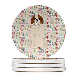4 x 4 in. Unisex Merry Christmas Saint Bernard Large Sandstone Coasters, Multi Color - Pack of 4