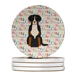 WDK1580RCS4 4 x 4 in. Unisex Merry Christmas Greater Swiss Mountain Dog Large Sandstone Coasters, Multi Color - Pack of 4