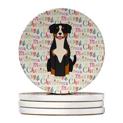 4 x 4 in. Unisex Merry Christmas Entlebucher Large Sandstone Coasters, Multi Color - Pack of 4