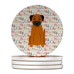4 x 4 in. Unisex Merry Christmas Border Terrier Large Sandstone Coasters, Multi Color - Pack of 4