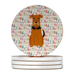 WDK1584RCS4 4 x 4 in. Unisex Merry Christmas Airedale Large Sandstone Coasters, Multi Color - Pack of 4