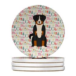 WDK1586RCS4 4 x 4 in. Unisex Merry Christmas Appenzeller Sennenhund Large Sandstone Coasters, Multi Color - Pack of 4