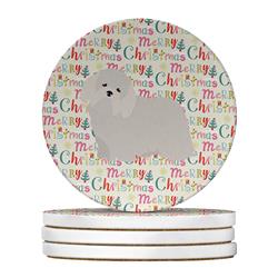 WDK1707RCS4 4 x 4 in. Unisex Coton de Tulear No.2 Merry Christmas Large Sandstone Coasters - Pack of 4