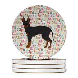WDK1716RCS4 4 x 4 in. Unisex English Toy Terrier No.2 Merry Christmas Large Sandstone Coasters - Pack of 4