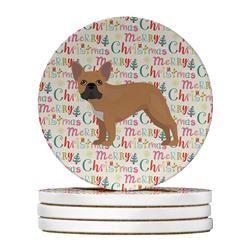 WDK1719RCS4 4 x 4 in. Unisex French Bulldog No.2 Merry Christmas Large Sandstone Coasters - Pack of 4