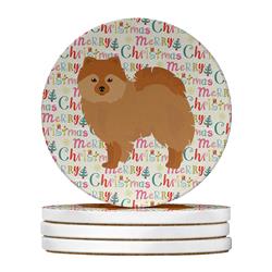 4 x 4 in. Unisex German Spitz No.2 Merry Christmas Large Sandstone Coasters - Pack of 4