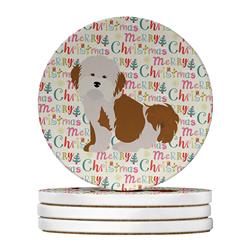 WDK1725RCS4 4 x 4 in. Unisex Havanese No.2 Merry Christmas Large Sandstone Coasters - Pack of 4